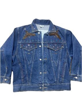 Vintage 90s Rhinestone Bejeweled Denim Jacket Western Cowgirl Rodeo Bedazzled